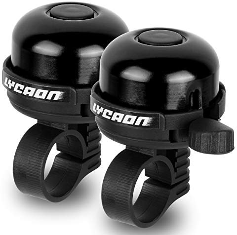 LYCAON Fahrradklingel Mini Aluminiumlegierung Fahrrad Ring Horn Zubehör für Scooter Cruiser Ebike Dreirad Mountainbike MTB BMX E-Bike (Schwarz - 2 Packungen)