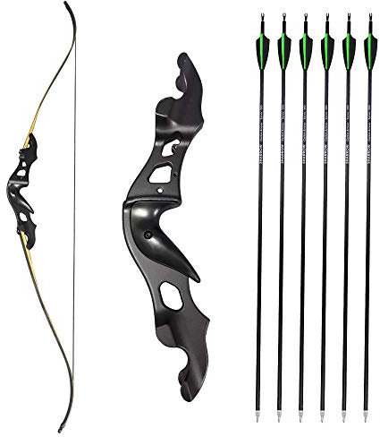 MILAEM Bogenschießen 58 Takedown Recurve Bogen und Pfeil Set 20-55lbs Jagdbogen Sportbogen Metall Riser Rechtshänder Langbogen Outdoor Ziel Praxis Erwachsenen Bogen (20lbs)