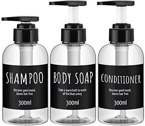 Segbeauty 3 Stück nachfüllbare Shampooflaschen für die Dusche, 300 ml klare Shampoo-Spenderflaschen, nachfüllbarer Kunststoff-Lotionsspender mit Pumpe für Body Conditioner Hotelbad