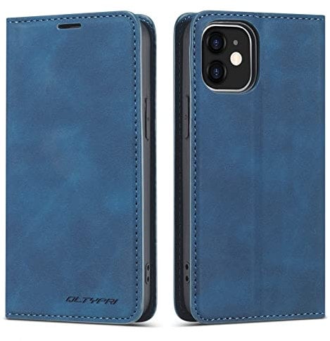 QLTYPRI Compatible with iPhone 12 Mini, Premium PU Leather Wallet Case with Card Holder Kickstand Hidden Magnetic Case Cover Compatible with iPhone 12 Mini - Blue