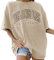 Tomwell T-Shirt Damen Oversized Mode Lose Rundhals Kurzarm Sommer Oberteile Vintage Drucken Bluse Streetwear Sport Oberteile Vintage Sweatshirt Teenager Mädchen Tunika Lang Tops Aprikose L