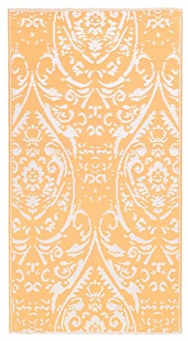 vidaXL Outdoor Teppich Zweischichtiger Jacquard Terrassenteppich Außenteppich Küchenteppich Indoor Terrasse Balkon Flur Küche Bad Orange Weiß 160x230cm PP
