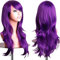 Colorful panda 28 Zoll/70 cm Lila lange gewellte cosplay perücke für frauen, lange lockige synthetische haar mit pony perücke für mädchen, anime Cosplay Halloween kostüm party Perücke