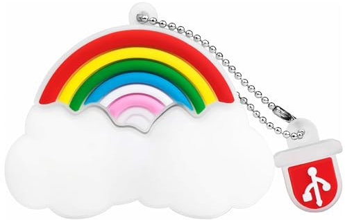 BorlterClamp 64GB USB Stick Netter Karikatur Regenbogen Wolke Muster Speicherstick, Geschenk für Studenten und Kinder
