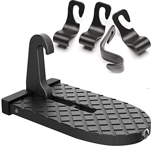 Friendship Car Doorstep Foot Pegs Folding Ladder, Thickening Universal U Shaped Hook Pedal Car Door Step Up, Multifunctional with Safety Hammer for SUV, RV, Off-Road Vehicle (with 4 Hooks)