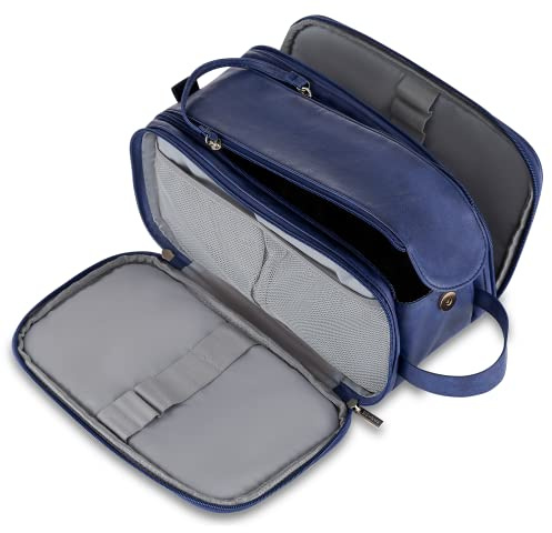 Elviros PU Leather Toiletry Bag for Men Water-Resistant, Blue-Large