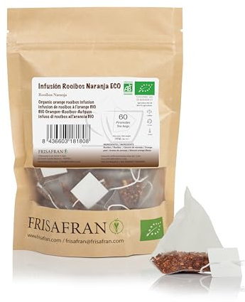 FRISAFRAN | Infusión Rooibos Con Naranja Pirámides Ecológica 60uds | 120g | Relajante | Digestivo | Te de Rooibos | Sabor Único | Hidratante | Nutritiva