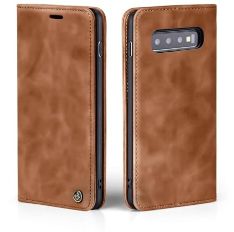 LBH Handyhülle für Samsung Galaxy S10 in Hellbraun mit Karten- und Geldfach Smartphone Hülle mit Standfunktion Flip Case Schutzhülle Magnetverschluss Vintage