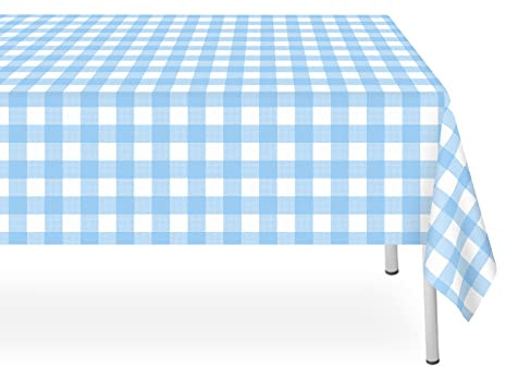 LIKAJON Lot de 3 nappes jetables en plastique à carreaux bleus et blancs pour fêtes, camping, anniversaire, fête, pique-nique, école, 137,2 x 274,3 cm