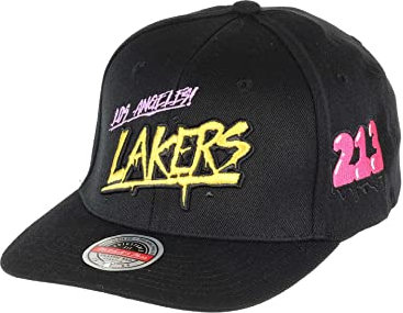 Mitchell & Ness Black HWC Slap Sticker Classic Red Snapback - Los Angeles Lakers