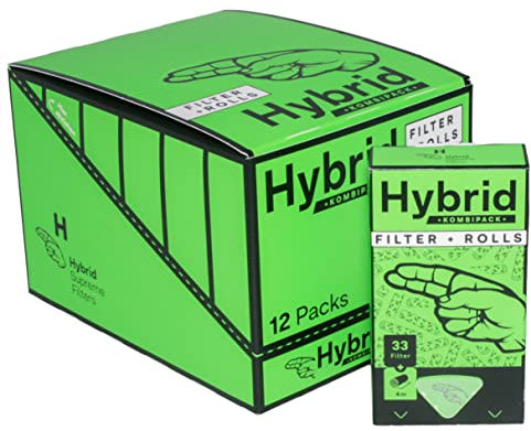 Hybrid Kombipack | Display Box 12 Packungen | 33 Aktivkohle Filter | 4 Meter Ultra Thin Roll
