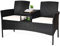 GIANTEX Polyrattan Gartenbank, Bank 2-Sitzer Sitzbank mit Tisch & Kissen, Rattan Gartenmöbel Set Gartenset wetterfest, Balkonmöbel Terrassenmöbel 138x61x85 cm, Sitzgarnitur für Balkon Garten (Beige)