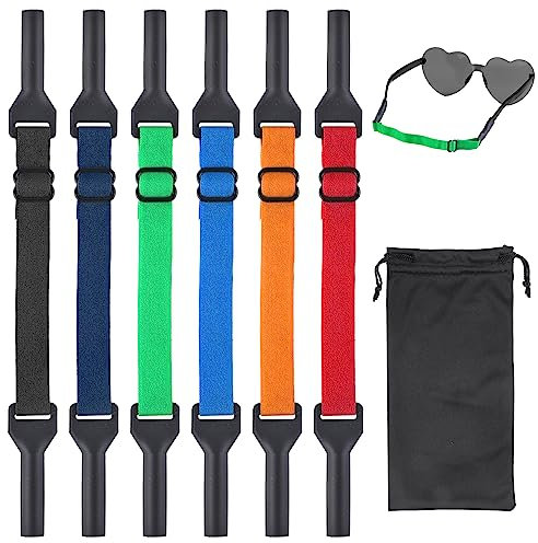 Glasses Strap - 6 Pcs Anti-slip Glasses Strap, Adjustable Sports Sunglasses Cord, Eyewear Retainer, Glass Band with Bag, Glass Neck Strap for Men, Women and Kids Running, Camping, Reading