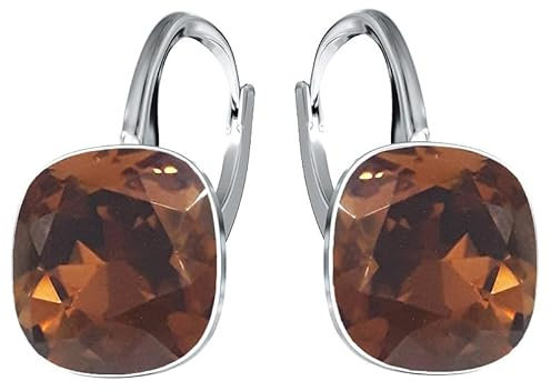 Damen Hängen Ohrringe Silber 925 mit Marken Kristalle Zirkonia - Schmuck Echt Silberne Hängende Ohrhanger für Frauen und Mädchen - Hängeohrringe Ideal Geschenk (Smoked topaz)