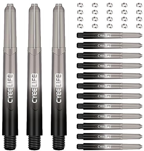 CyeeLife Dart Schäfte,15 Dart Shafts in Total mit 20 O Ringe,Kurz/Mittel/Groß 4, Dart Zubehör für Dartpfeile (Schwarz, 48mm)