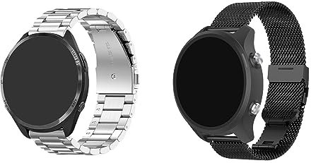 KAREN66 2 Stück Armband Kompatibel mit Polar Pacer/Ignite 2 Armband, 20mm Solide Edelstahl Uhrenarmband Mesh Metall Armband Business Sports Ersatzband für Polar Pacer/Ignite 2 (Silber/Schwarz)