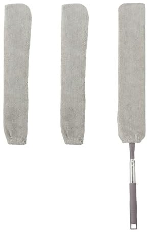 Relaxdays Spolverino Piatto per Polvere, Asta Telescopica Fino a 115 cm, 3 Rivestimenti Lavabili, Catturapolvere, Grigio
