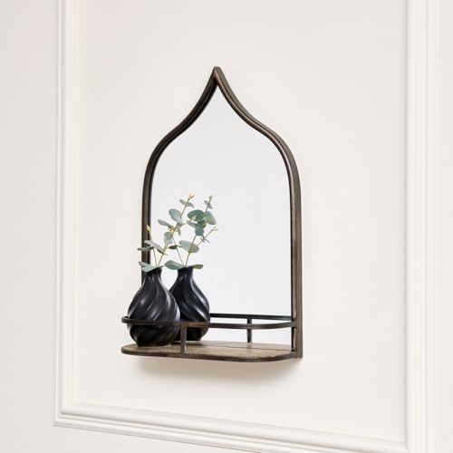 Melody Maison Rustic Metal Arched Mirror With Gold Shelf - 48cm x 30cm