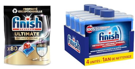 Finish Ultimate Infinity Shine Pastilles Lave-Vaisselle, Imbattable contre les taches tenaces, 80 capsules+Finish Produit Lave-Vaisselle Nettoyant Machine Intégral - lot de 4 (250ml)