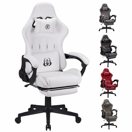 play haha. Gaming Stuhl Bürostuhl Drehstuhl Computerstuhl Arbeitsstuhl Schreibtischstuhl Ergonomischer Stuhl Rennstuhl Lederstuhl PC Gaming Stuhl (Weiß,mit Fußstütze)