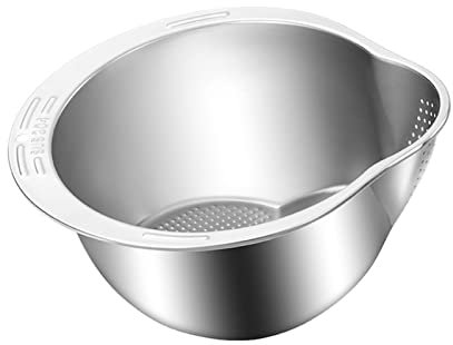Imtrub Rice Cleaner Strainer - Rice Washer Strainer Bowl, Stainless Steel Rice Washer Bowl with Side Filter Mesh, Metal Draining Bowl, Multipurpose Fine Mesh Strainer for Washing Rice and Vegetables