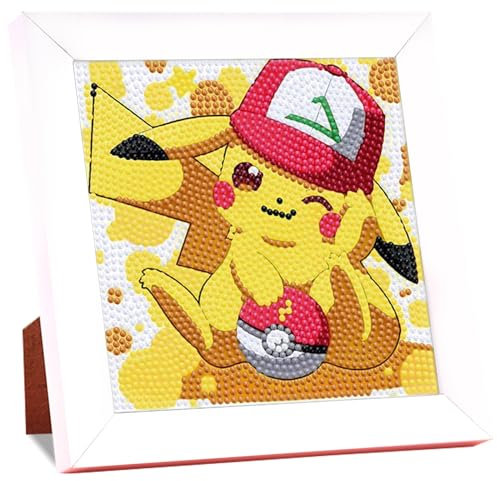 Magiho Diamond Painting Kinder, Diamond Painting Holzrahmen 18×18 cm, 5D DIY Diamant Paint Kits, Kreuzstich Karikatur Schmücken Leuchtend Malen nach Zahlen für Home Wanddekoration - PK
