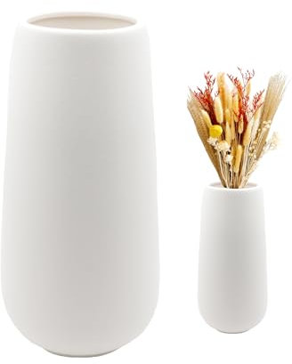 Florero de Ceramica Blanco 20cm Alto Superficie esmerilada, floreros Modernos para Decoracion de Mesa Interior, floreros Decorativos para Hierba de Las Pampas, florero Boho para Flores Frescas Flores