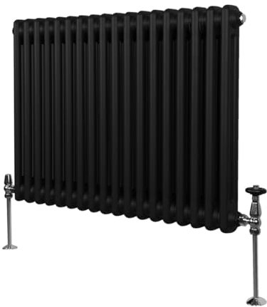 Radiador Tradicional Horizontal de 2 columnas 600mm x 832mm | Negro Mate | Acero | Montado en pared | Kit de fijación y soportes + Cepillo de limpieza GRATIS | Calefacción estufa calefactor