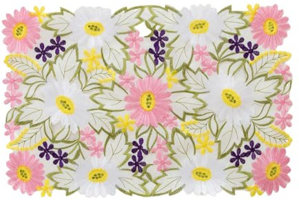 2stück Blume bestickte Tischsets, süße Gänseblümchen Tischsets, Vasenauflagen für den Heimgebrauch Küche und Esszimmer Hochzeit Party Dekoration,28 x 43cm(Bunte Gänseblümchen, rechteckig)