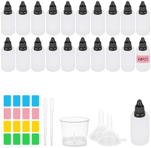 OFFCUP Plastic Dropper Bottle, 20pcs 30ml Squeezable Dropper Bottles Reusable Eye Liquid Empty Dropper Bottles with 1 Measuring Cup 2 Funnels 2 Dropper 16 Labels, for Eye Drops, Essential Oils