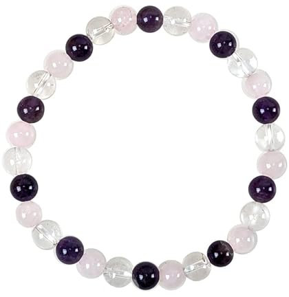 Coco Papaya Bracelet Multipierres Améthyste/Quartz Rose/Cristal de Roche grade A - boules 6mm