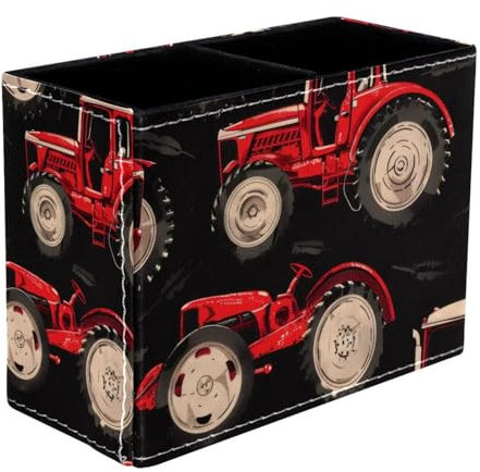 VAPOKF Pot à crayons en forme de tracteurs rouges pour bureau, 2 compartiments, pot à crayons, pinceaux de maquillage, organisateur de fournitures de bureau pour la maison et le bureau