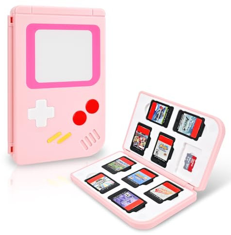DLseego Game Card Case for Switch/Switch Lite/Switch OLED, Switch Old-School Design Game Card Storage Holder Box with 10 Game Card and 10 Micro SD Card Slots,Pink