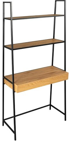 Riess Ambiente Industrial Schreibtisch-Regal Slim LINE - 175 cm - Natur Wildeiche-Design - schwarz mit Schublade - Computertisch