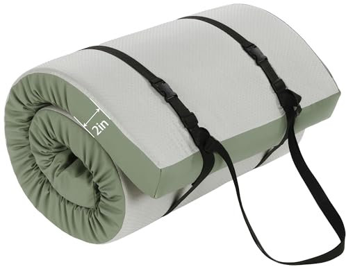 MABOZOO 5,1 cm dicke Yogamatte, 183 x 61 x 5 cm, faltbar, extra dick, Gymnastikkissen mit PU-Leder, gepolstertes Yoga-Kissen, Fitness-Pad für Pilates, Stretching (grün)