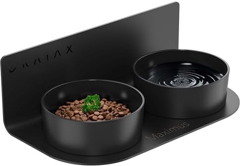 DRAIAX ElegantFeed M Hundenapf aus Keramik erhöht einfach abnehmbar – Fressnapf, Hundebar für Hunde – Futterstation, Futternapf in schwarz zur Wandmontage
