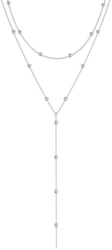 [Aestustheri] Long Layered Necklace for Women - Trendy Y Shaped Drop Pendant Necklace Simple Beaded Chain Long Pendant Necklace for Women Fashion Jewelry Gift for Her One Size Zinc No Jewel, One Size