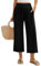 Niwicee Leinenhose Damen Hose Sommer 3/4 Culotte Weite Bein Sommerhose Elastische High Waist Leichte Loose Freizeithose Elegante Lounge Hosen mit Taschen (Schwarz, L)