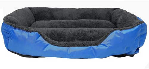 Easipet Dog Bed Cat Beds Washable Soft Faux Fur Fleece Cushion Pet Puppy Basket (Blue, M)