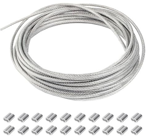 RRRST 20m 1mm Cavo Acciaio Inox 304, Fune in Filo Acciaio Rivestito PVC, Nucleo 7 x 7, Corda Metallica in Acciaio