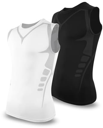 SLIMBELLE 2er Pack Herren Kompressionsshirt Sports Tank Top Ärmelloses Funktionsshirt Laufshirt Unterhemd mit Rundhals-Ausschnitt