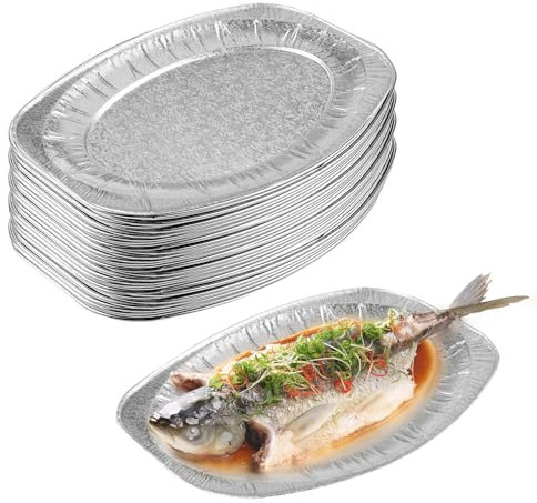 Jortmrd 15 Piezas Bandejas Aluminio Desechables Bandeja de Papel de Aluminio Bandejas Desechables para Asar Bandejas Ovaladas de Aluminio Bandejas de Aluminio