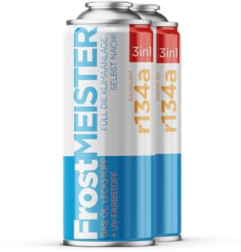 FrostMEISTER 3 in 1 – Set di ricarica per aria condizionata auto, 2 x 400 ml – refrigerante veloce e semplice (R134a 1995-2016)