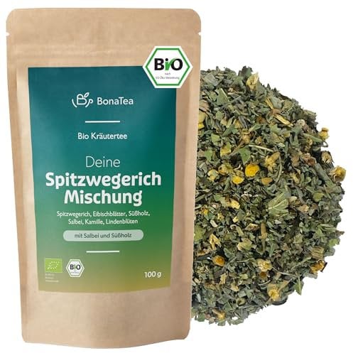 BIO Spitzwegerich Tee mit Salbei, Süßholz, Kamille und weiteren traditionellen Kräutern - Loser Kräutertee 100g