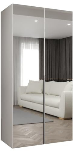 MEBLE KRYSPOL - Kleiderschrank mit Spiegel - Drehtürenschrank - Schrank 100 x 202 x 52 cm - Garderobenschrank Schlafzimmer, Flur, Jugendzimmer - Weiß, Griff Kaschmir - Alicante 3