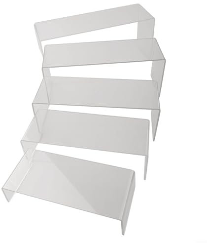 HomeVortex Acryl-Ausstellungsständer-Set, 5-teilig, stapelbar, Sockelerhöhung, transparent, Ausstellungsplattform, Vitrine, Regale für Einzelhandel, Laden, Theke, Schmuck, Modell-Display