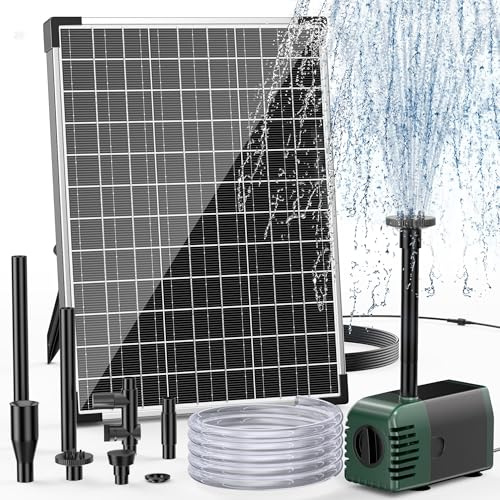 Biling 20W Solarbrunnen für Draussen mit 4 Düsen, 875L/H Solar Springbrunnen für Außen Mittelgroße Gartenteiche (5-10㎡), Leise Teichpumpe Solar DIY Garten Wasserspiel Terrassen Brunnen Teichbelüftung