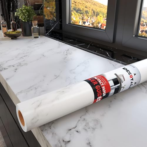Decotalk Folie Arbeitsplatte Küche Marmor Grau Weiß 90X500cm Küchenfolie Selbstklebend Schränke Möbelfolie Marmor Klebefolie Küche Arbeitsplatte Folie für Möbel Wasserfest PVC Aufkleber für Wand Regal