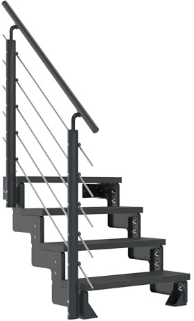 DOLLE Außentreppe Gardentop 2-14 Stufen inkl. Trimax® Stufen in Anthrazit, Grau oder Dunkelbraun Stufenbreite 80 cm oder 100 cm mit Geländer (Anthrazit, 4 Stufen (72 bis 88 cm) | 80 cm)