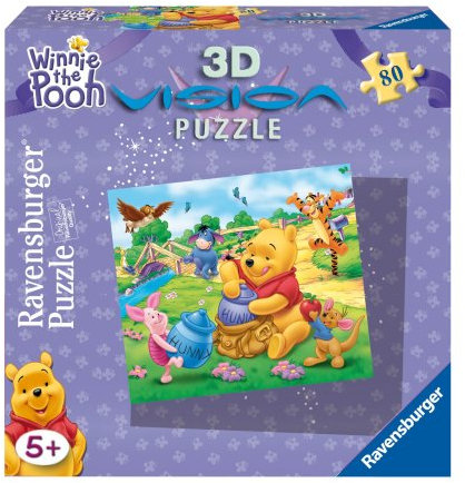 Ravensburger 09121 - Winnie Pooh und Sein Honig, 80 Teile 3D Vision Line Puzzle